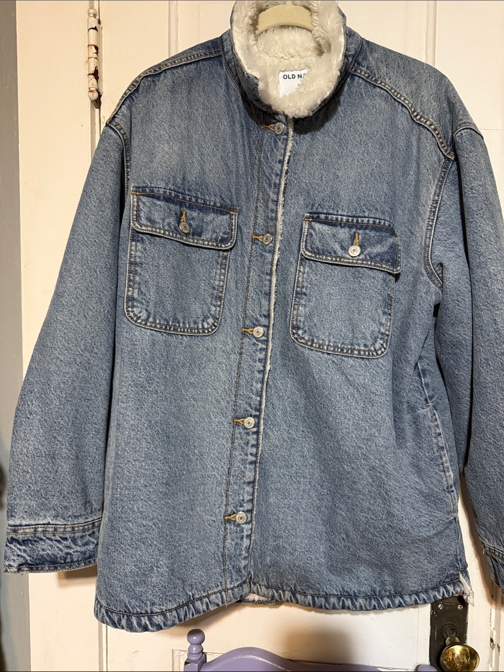 Old Navy Light Blue Denim Sherpa-Lined Jacket - Picture 3 of 13